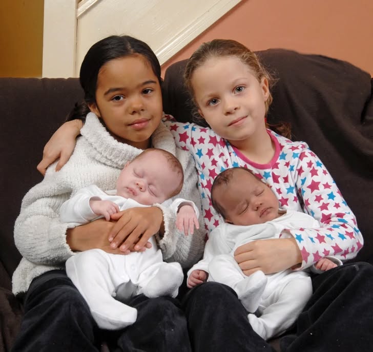 A British couple welcomes two sets of biracial twins, repeating the same miracle twice.